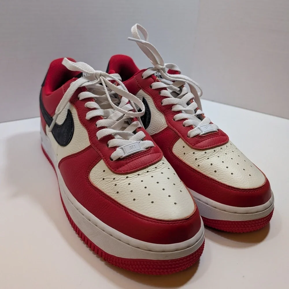 Nike Air Force 1 Low Red White Black DV3892-900 Leather Sneakers Mens 9.5‎ Retro